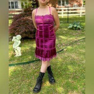Vintage y2k Betsey Johnson New York Purple Lace & Ribbon Dress Size 2